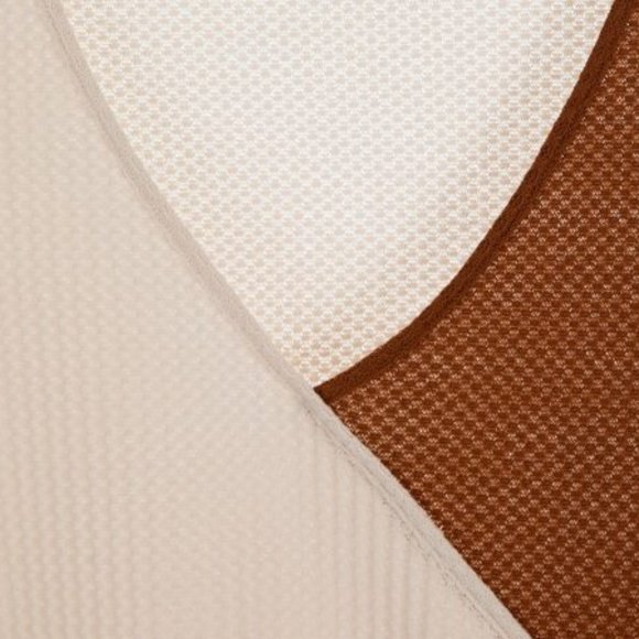 Cream Rust Waffle Knit Color Block Top Minimalist - Picture 4 of 6